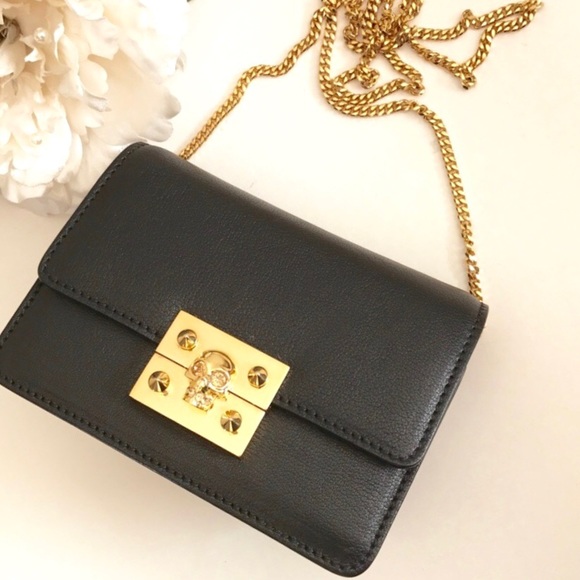 Alexander McQueen Black Crystal Skull Bag Gold HW - Picture 8 of 9